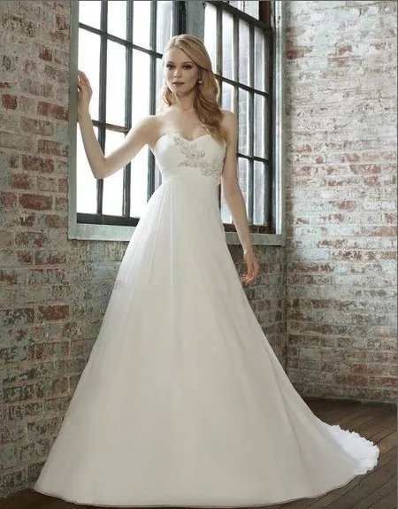 

A-line chiffon feminine hand-accented sweetheart asymmetrically bodice 3D flowers empire waist wedding dress bridal gown