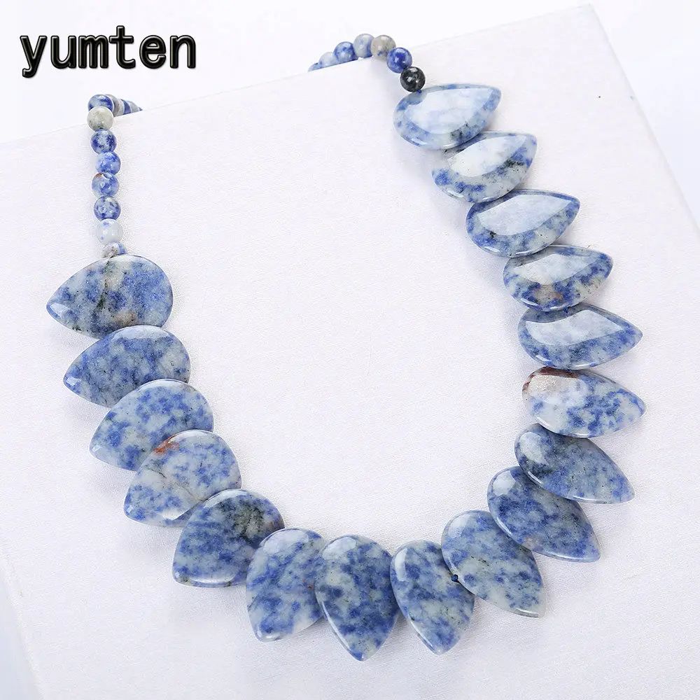 

Yumten Blue Veinstone Leaf Necklace Women Star Flower Pendant Choker Rolo Chain Jewelry Ethnic Gift Wholesale Natural Stone Neck