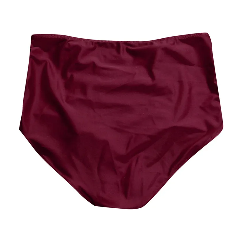 2019 New Summer Women Casual Simple High Waist Ruched Bikini Solid Bottoms Tummy Control Swimsuit Briefs Pants #E01 (23)