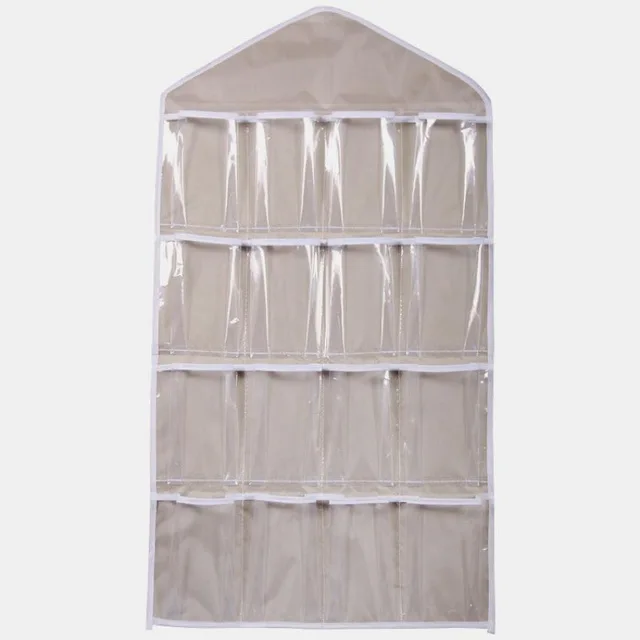 16 карманов прозрачный подвесной мешок Носки Бюстгальтер Нижнее белье вешалка органайзер для хранения - Цвет: Светло-серый
