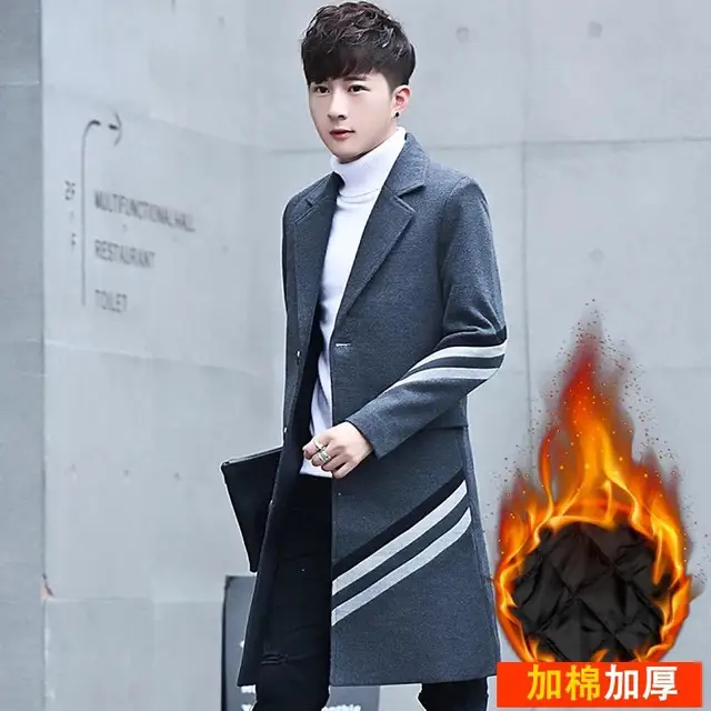 New Arrival 2018 Men Winter Korean Men Trench Coat Slim Men's Woolen