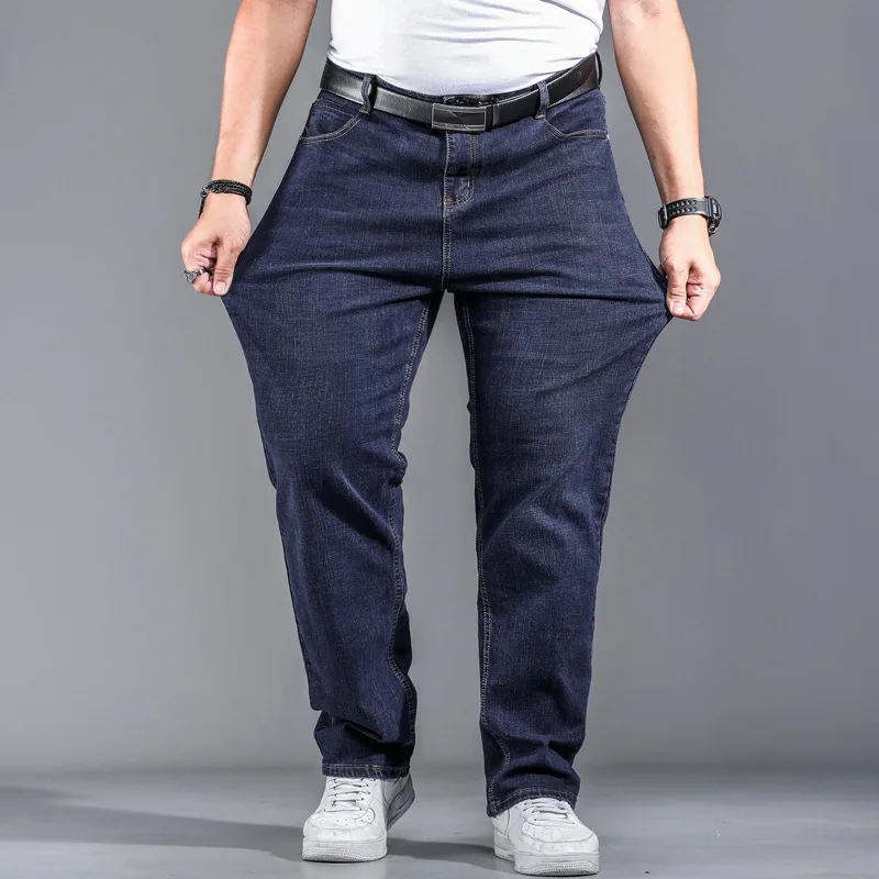 High Quality Stretch Plus Big Size 29 - 44 46 48 90% Cotton Straight Denim Jeans Men Famous Brand 2019 Spring High Quality Stretch Plus Big Size 29 - 44 46 48 90% Cotton Straight Denim Jeans Men Famous Brand 2019 Spring