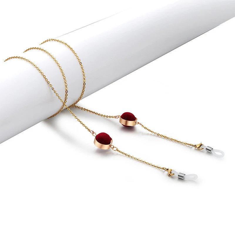 

Gold Plated Stainless Steel O Chain Plush Ball Beads Eyeglasses Cord Glasses Rope Sunglasses Strap Neck Band