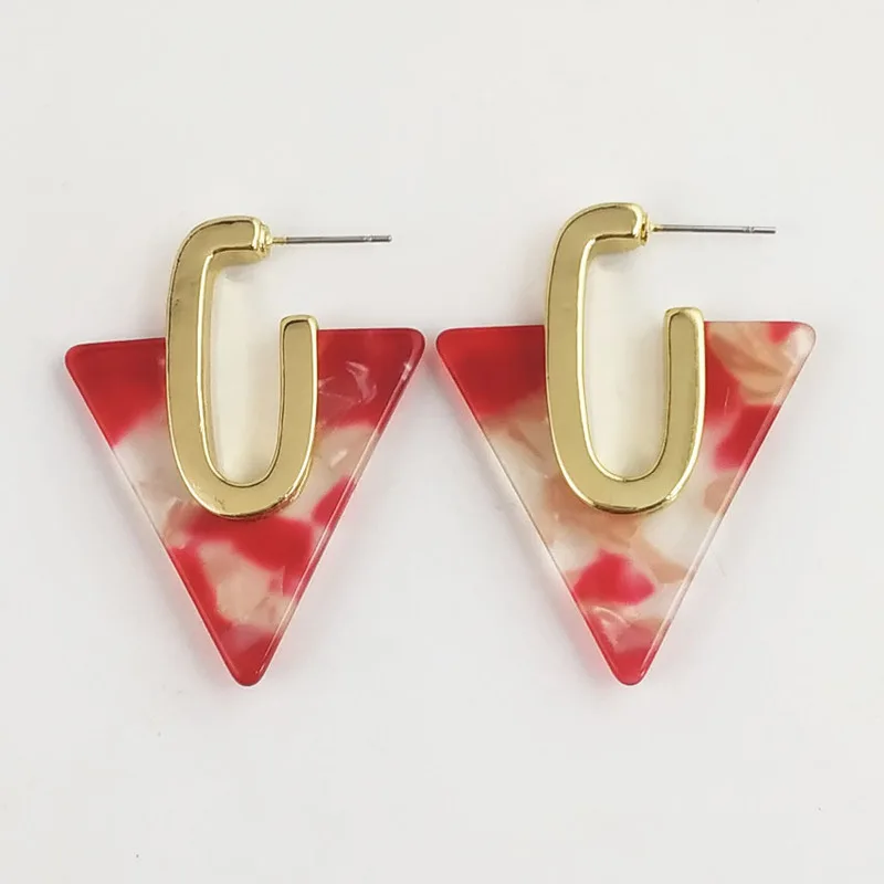 

Amazon Cross-Border New Triangular U-shaped Ear Nail Alloy Geometric Acetic Acid Plate Acrylic Colorful Earrings