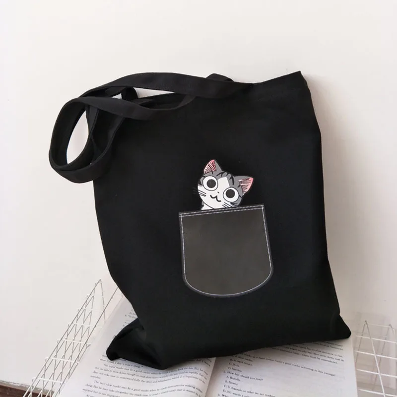 Холщовая Сумка-тоут для женщин, тканевая белая сумка через плечо с мультипликационным принтом, новая милая сумка для покупок с котом и собакой, Женская пляжная сумка-шоппер - Цвет: 2