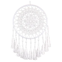 1х белый креативный домашний декор ручной работы трехмерный крюк цветок кольцо деревянные бусины кисточка мечта сеть about35-40cm