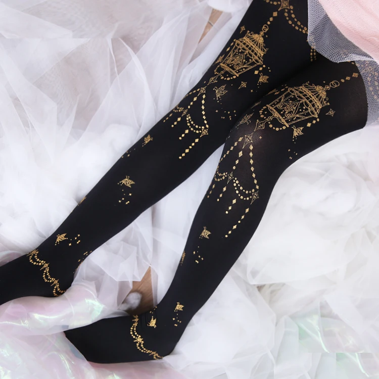 

princess women girl Lolita stockings pants tights Double-sided gold stamping of retro butterfly lamp pantyhose XWZ-L007