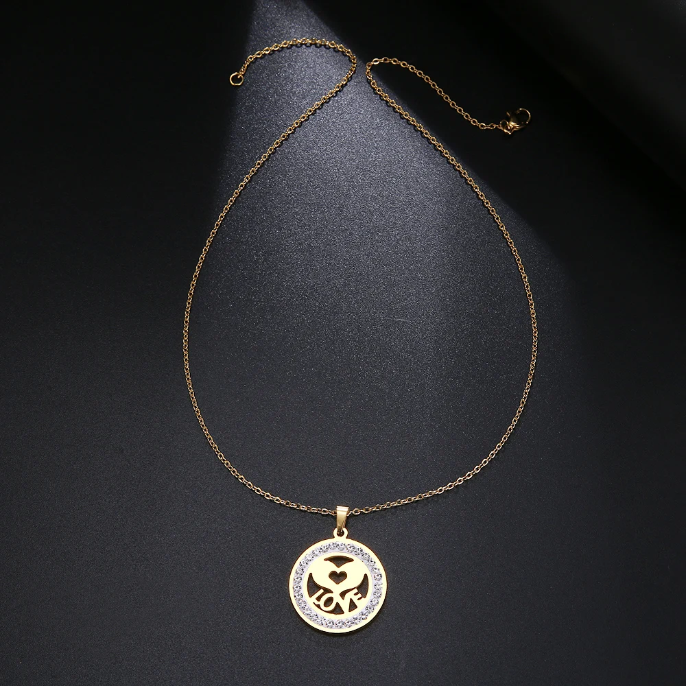 Cacana Stainless Steel Crystal Round Pendants Necklace Women Jewelry Heart Love Trendy Necklaces Donot Fade Valentine's Day Gift (1)