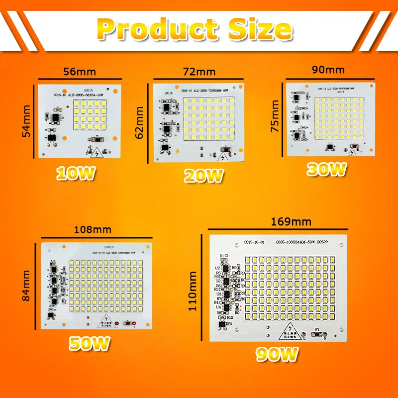 SMD СВЕТОДИОДНЫЙ лампы с чипом 220V умная ИС(интеграционная схема) 10 Вт 20 Вт 30 Вт 50 Вт 90W светодиодный чип лампа для наружного прожектор холодный белый/теплый белый