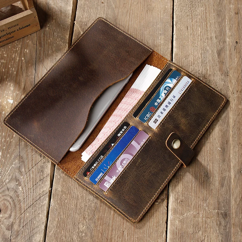 

BAIEKU Men Wallets Vintage Cow Genuine Leather Wallet Male Handmade 2018 New Retro Men's Long Wallet Clutch