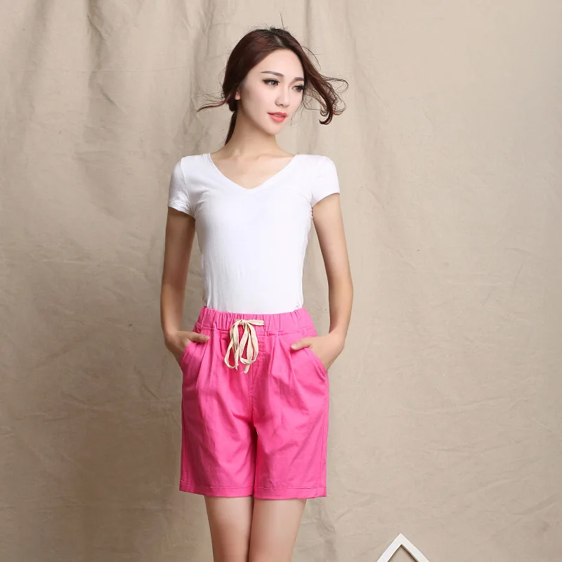 

Woman Summer Plus Size Mid Solid Elastic Waist Loose Flax Capris Lady Casual Sweat Breathable Flax Capris Women Capris D15 B547
