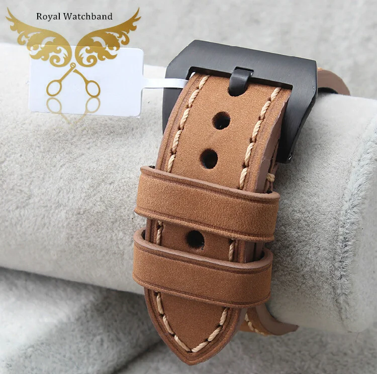 

24mm Handmade Assolutamente Watch Band Tan Color Genuine Leather Watch Strap For P-a-n-e-r-a-i Fast Shipping