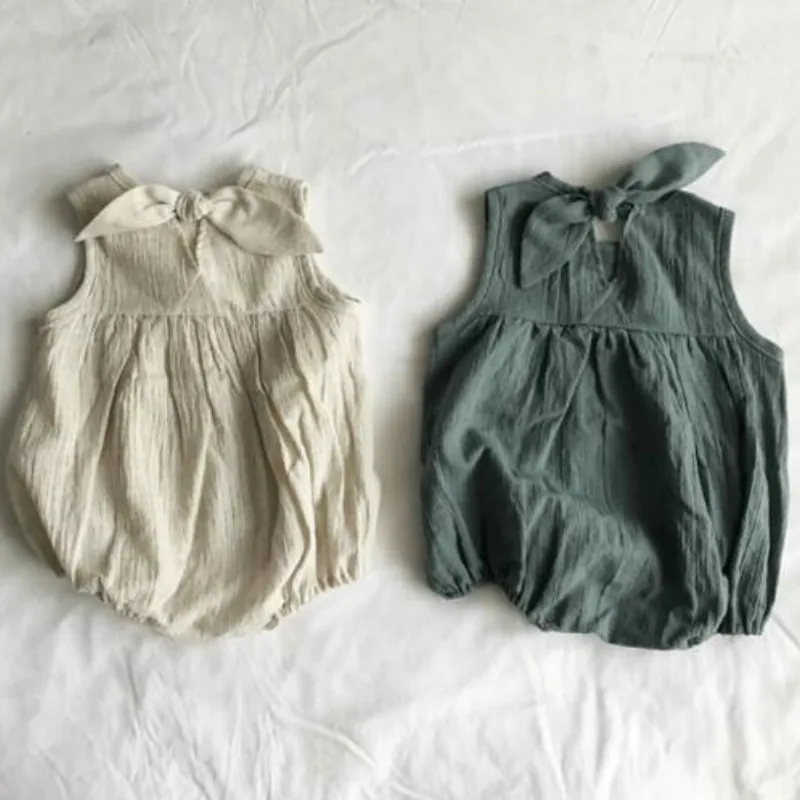 

2019 Ins Japan&korean Toddler Kids Girl Boys Rompers Sweet Linen Soft Clothings Fashion Infant Clothes
