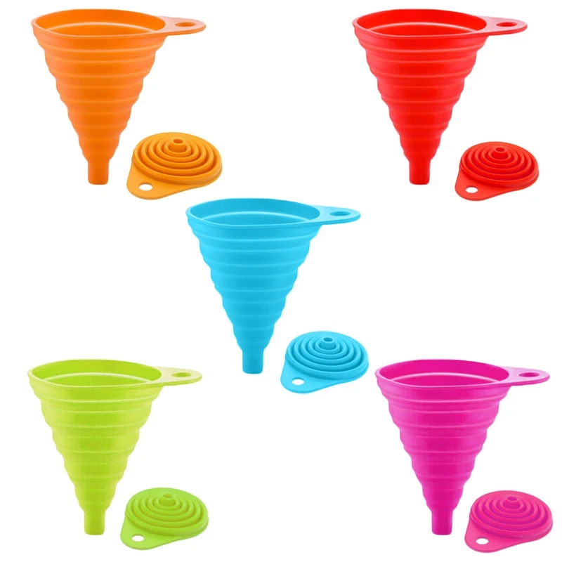 

Collapsible Silicone Funnel Set, 5 Pieces Must-Have Kitchen Food Grade Silicone Folding Funnel for Cooking, Water Bottle, Liqu