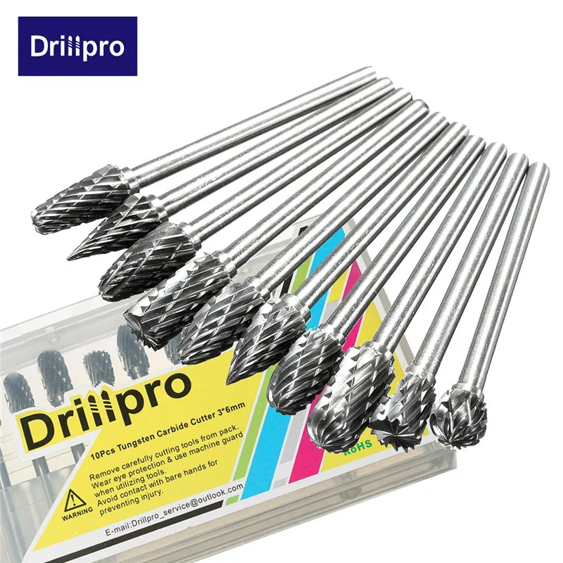 Drillpro 10 шт. инструмент с ЧПУ аксессуары для шлифовальных станков вольфрам карбид резак роторный файл деревообрабатывающий фреза полировальная головка 3*6 мм