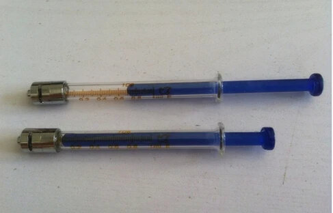 

1ML Glass syringe Luer Lock Head injector sampler dispensing with ink chemical medicine Blue