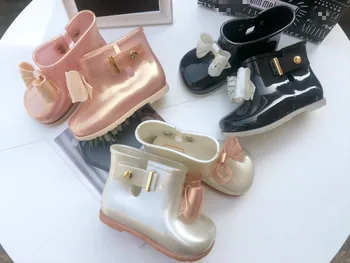 

Mini Children's Rain Boots 2019 New with The Girl's Bow Slip Waterproof Rain Boots
