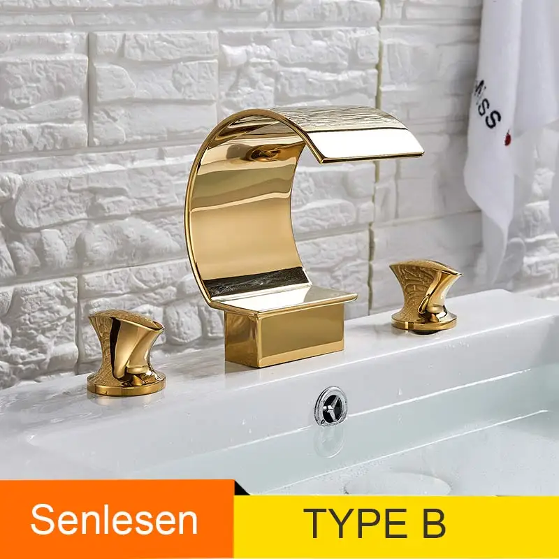 Senlesen Ванная комната уборная, бассейн, раковина кран золото крепление на платформу с водопадом носик краны - Цвет: type A
