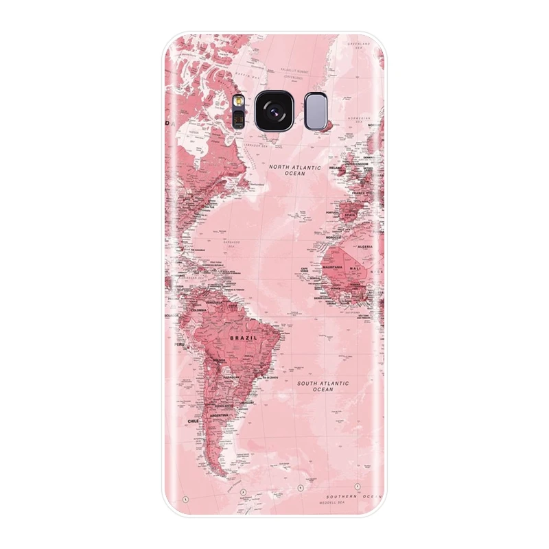 Дорожная мягкая задняя крышка с картой мира для Samsung Galaxy S5 S6 S7 Edge S8 S9 Plus
