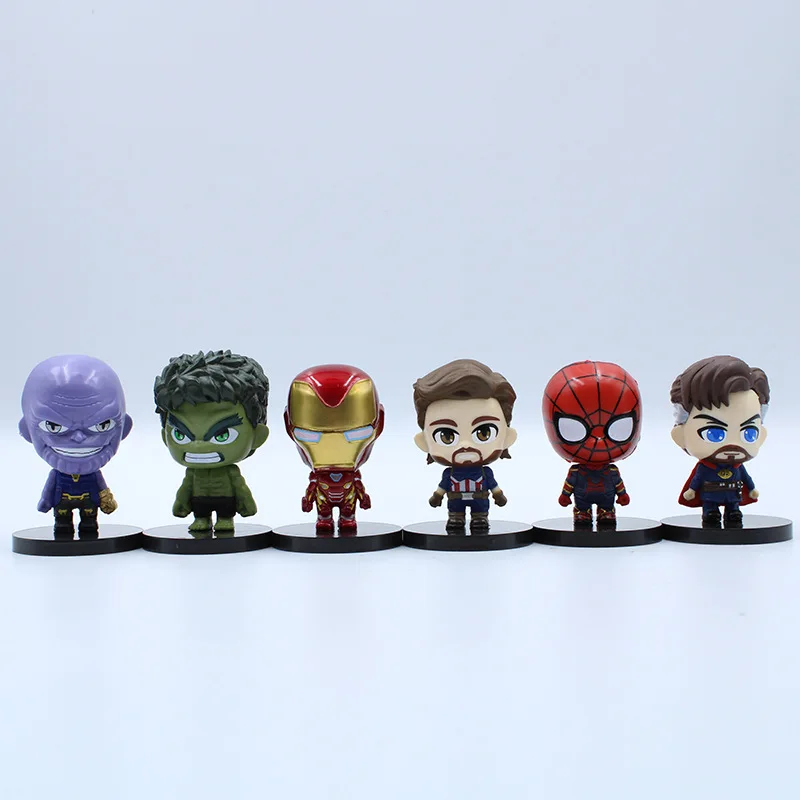 

6pcs/set Marvel Avengers Infinity War Thanos Ironman Spiderman Captain American Hulk Doctor Strange Figure Model Toys