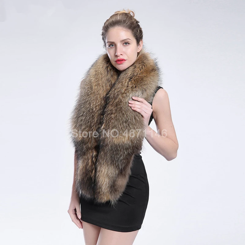 

Autumn Winter Women girl Warm Raccoon fox fur shawl whole stitch genuine leather real fox fur scarves shawl collar outdoor scar