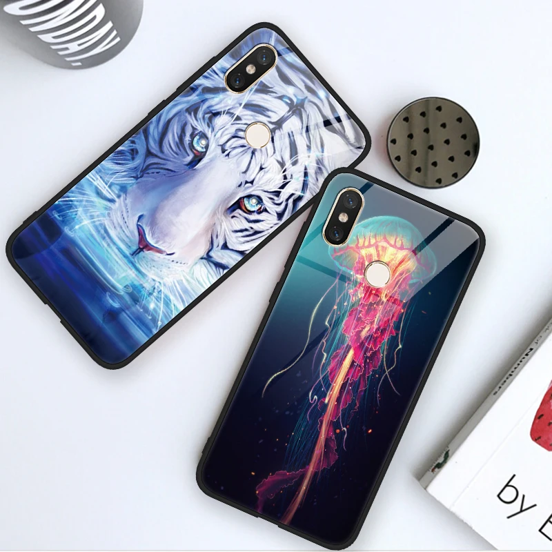 Чехол для Xiaomi Mi A2 8 Lite Mix 2 2S чехол Redmi Note 6 5 S2 Pro Plus закаленное стекло с изображением
