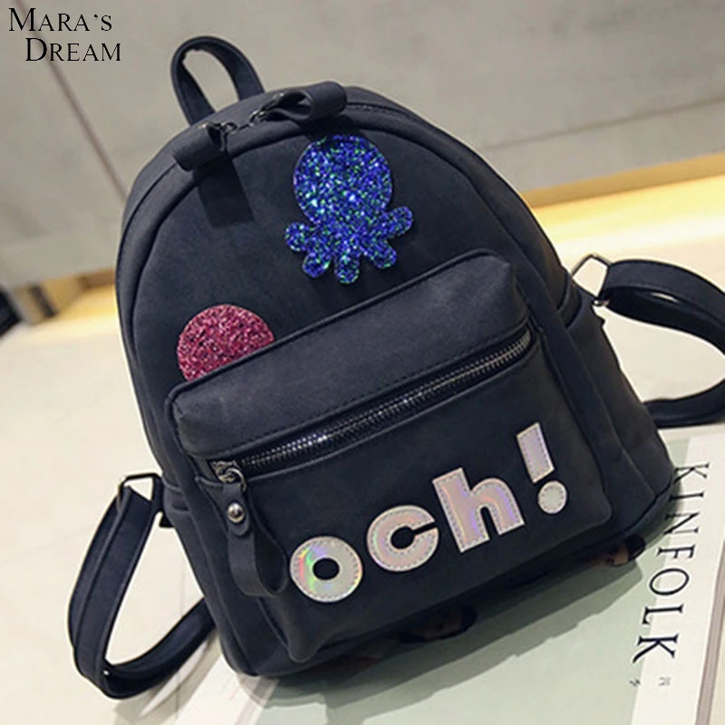 

Mara's Dream New 2017 Fashion Cartoon Embroidered student Backpack Women Girl Student School Bags Pu Leather Travel Rucksack