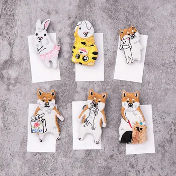 

5pcs/lot Japanese Style Cartoon Animals Brooches Rabbit Dog Embroidery Pin for Kids Lapel Pin Hat/bag Pins Women Badge Q1181
