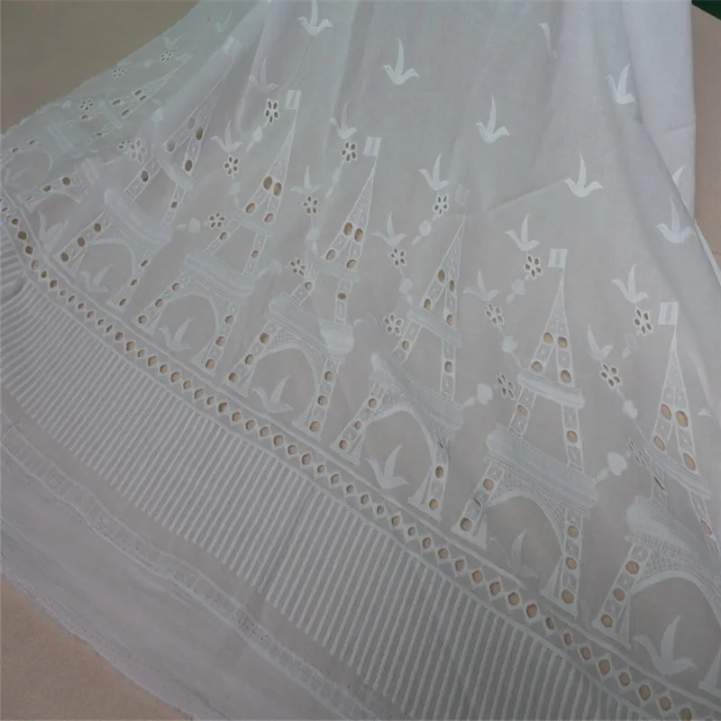 Ivory White Cotton Fabric Eiffel Tower Embroidered Striped Eyelet Voile DIY Quilting &amp Sewing Placemat | Дом и сад