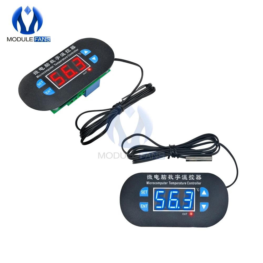 Красный синий W1308 DC 12V/24V AC 110V 220V Регулируемый цифровой датчик тепла светодиодный дисплей регулятор