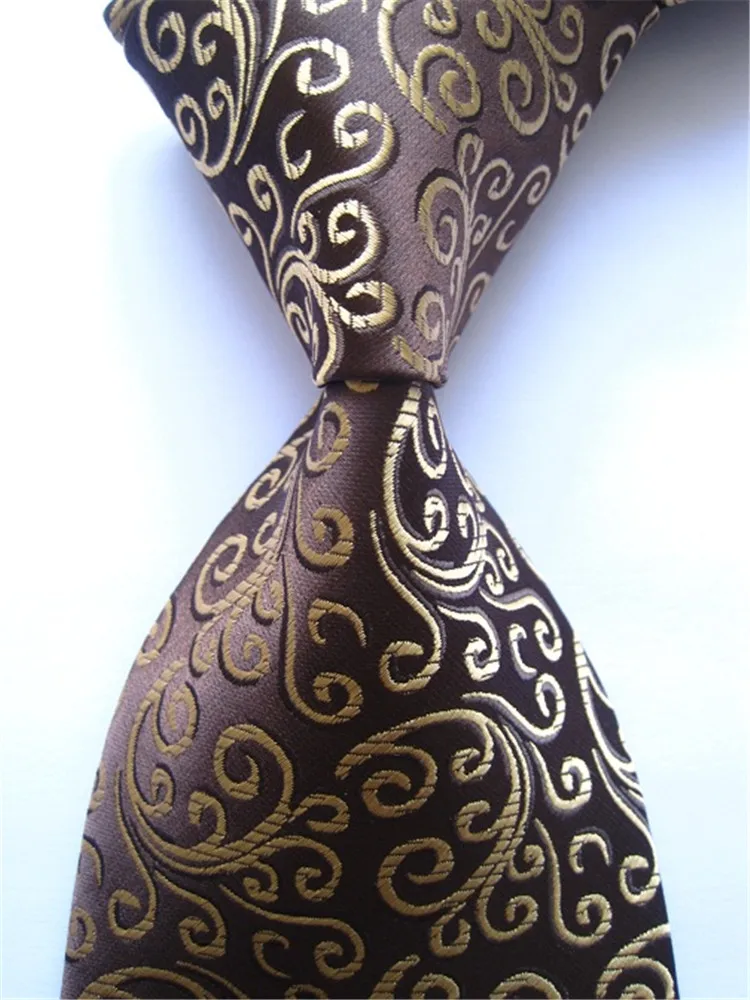 Коричневый Золотой Цветочные Классический шелковый Для мужчин рулевой Мода жаккардовый галстуков для Для мужчин строгая Деловая одежда