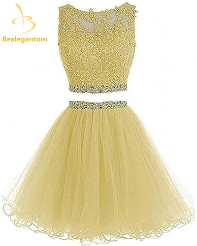 Bealegantom Черпак из двух частей Мини ТРАПЕЦИЕВИДНОЕ платье для выпускного вечера с аппликацией выпускное платье QA1083 - Цвет: Цвет: желтый