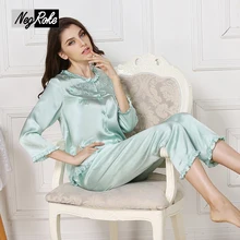 New design spring 100% silk womens pajama sets solid color best sexy women sleepwear ladies pyjamas silk home cloth lingerie