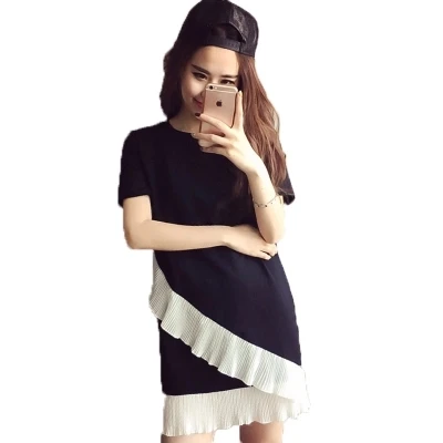 Mozhini Black color Fashion summer dress big size chiffon ruffles loose student style Club Party Dress Shirt vest | Женская одежда