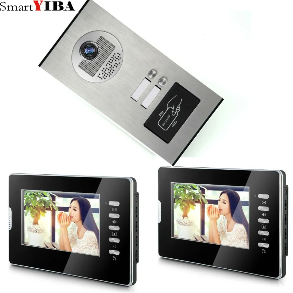 SmartYIBA 2 единицы видеодомофон телефон двери квартиры Системы Камера 7 "монитор видео звонок withRFID карты для разблокировки 2 жилищно