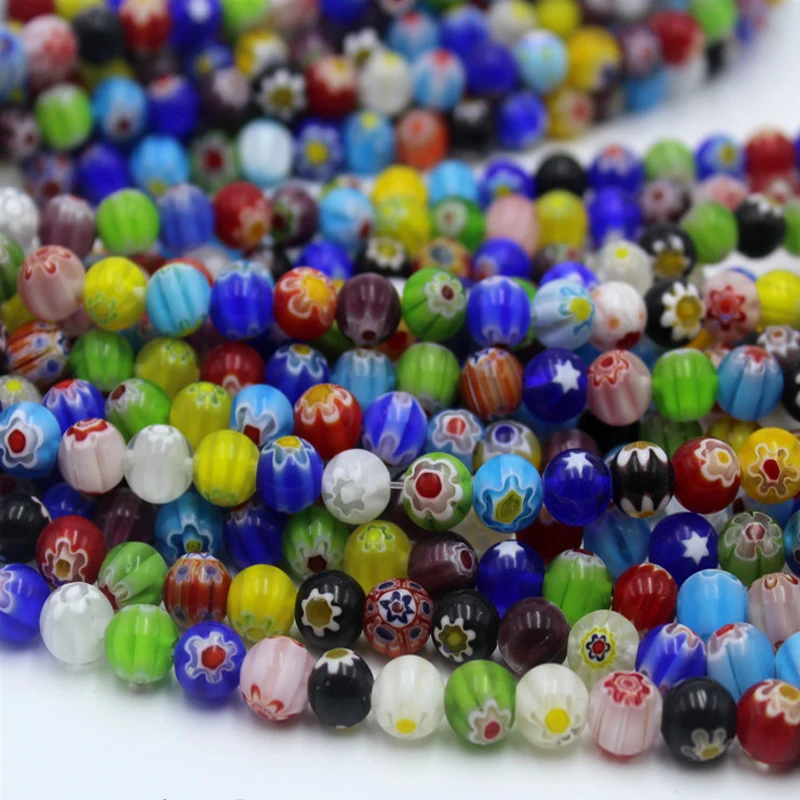 

4/6/8/10mm Millefiori Flower Lampwork Glass Beads For Jewelry Making Round Loose Handmade Lampwork Beads DIY Jewelry Findings