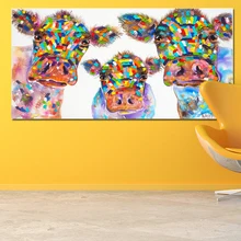 MUTU, красочная акварельная картина на холсте, корова, семья, настенные художественные постеры, принты, декоративные изображения животных для гостиной, без рамы