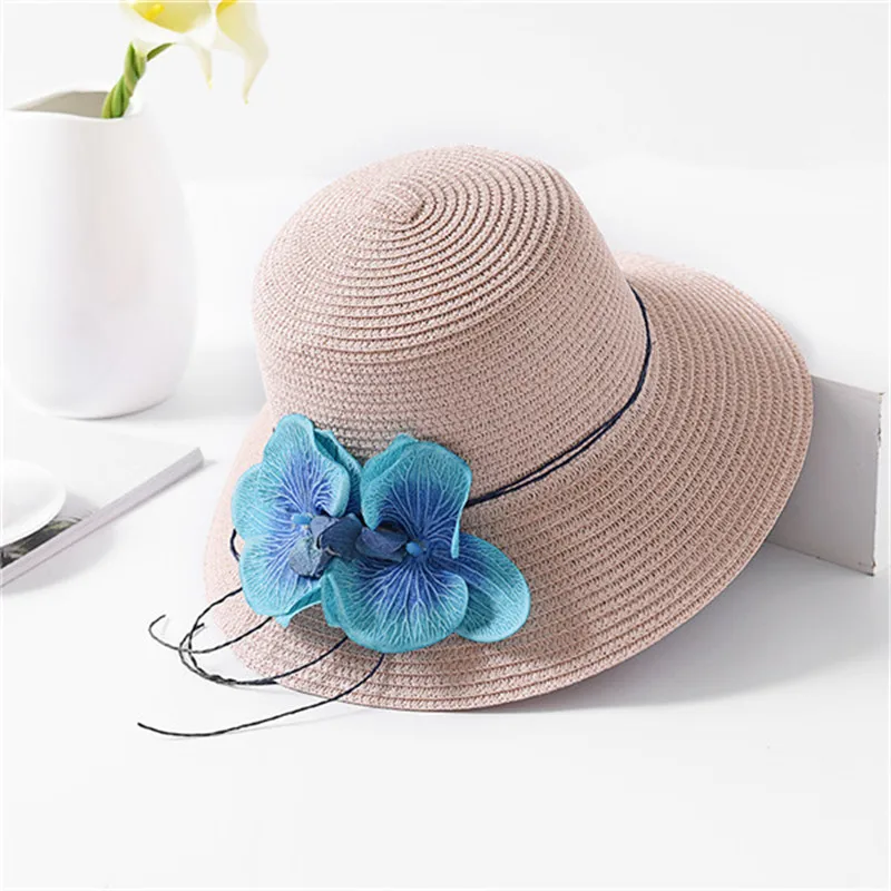 USPOP Новая Летняя женская соломенная шляпа с цветком, Повседневная пляжная шляпа с широкими полями, летняя соломенная Кепка - Цвет: Розовый
