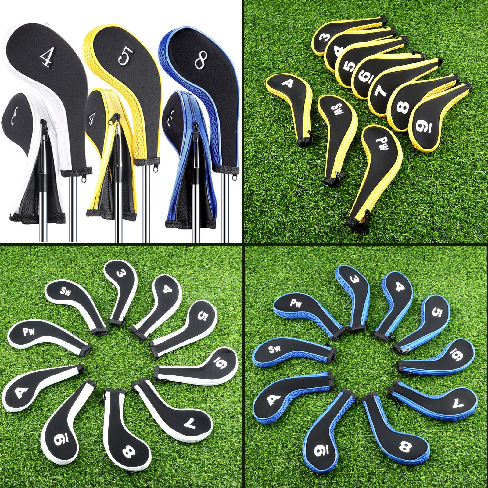 

Golf Club Iron Head Covers 10Pcs Neoprene Golf Headcovers Golf Club Iron Putter Protect Set Number Printed With Zipper Long Neck