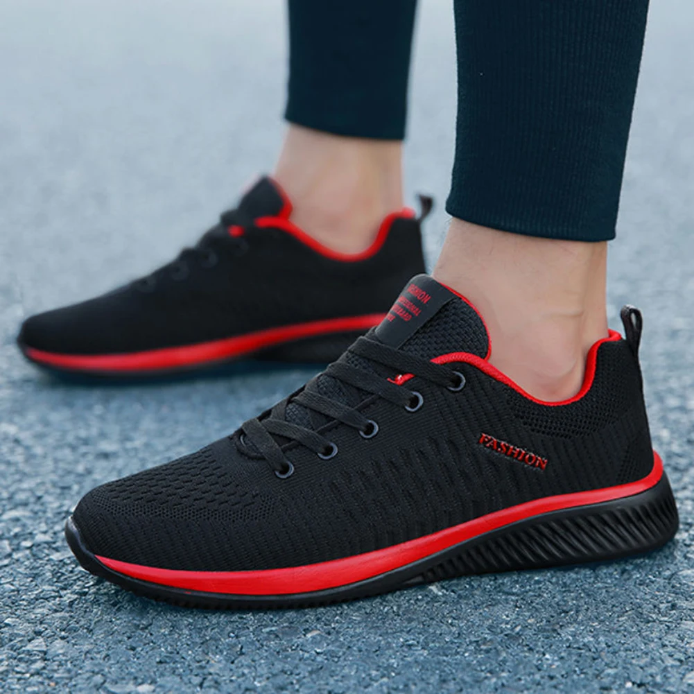 

Lac-Up Lightweight Comfortable Walking Mans Footwear Casual Mesh Man Shoes Breathable Non-Slip Fashion Red Black Mens Sneakers
