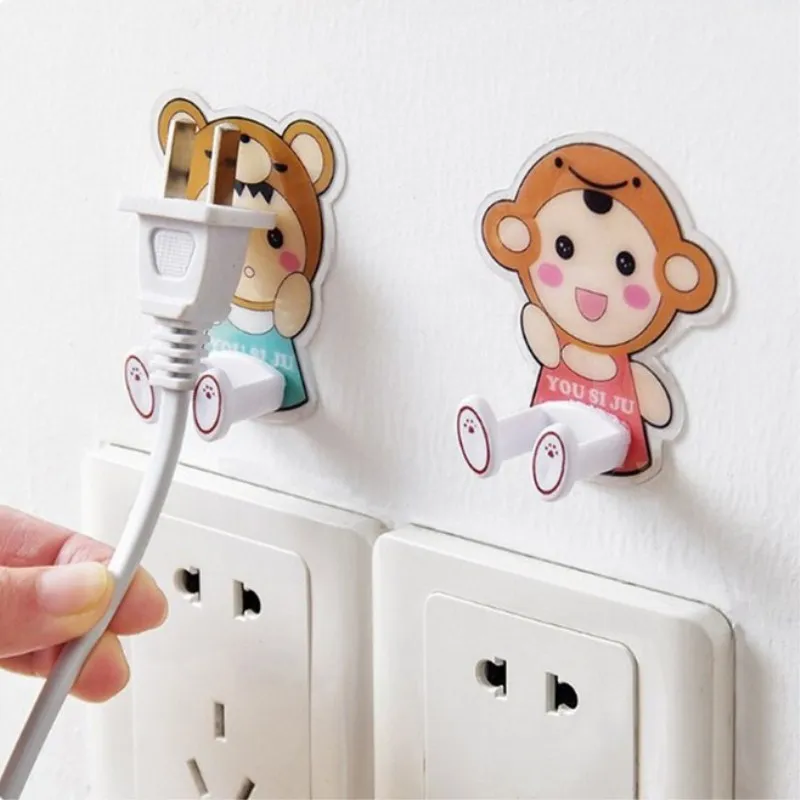

18Pcs Adhesive Wall Hooks Rack Hanger Sticky Cable Plug Holder Cartoon Socket Holder Charging Storage Rack For Kitchen Keys Kids