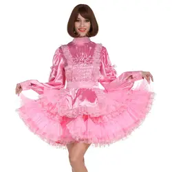 Костюм горничной с длинными рукавами для маленьких девочек; розовый костюм для косплея