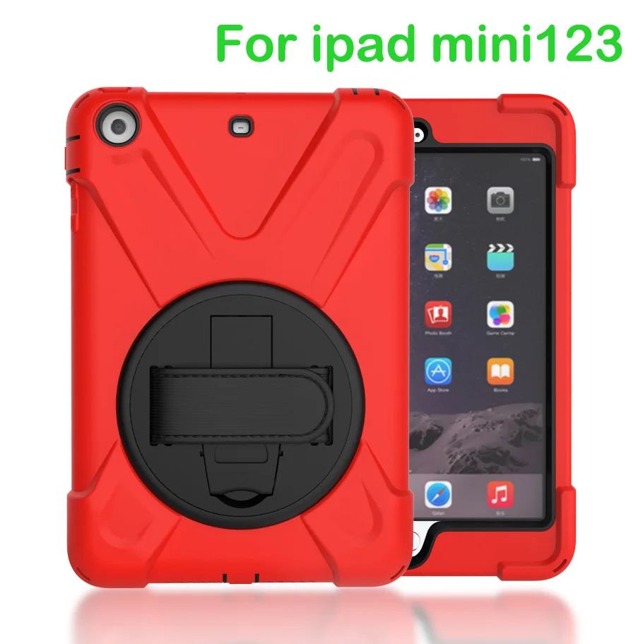 Чехол для Apple iPad mini2 mini3 mini1, Duty противоударный Гибридный Резина Прочный жёсткий защитный чехол Крышка+ подставка+ ремешок - Цвет: Red-MN123-SDai