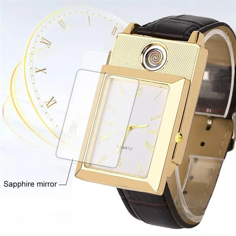 Simple USB Charging Lighter Watch Flameless Windproof Electronic Cigarette Lighters Wrist | Наручные часы