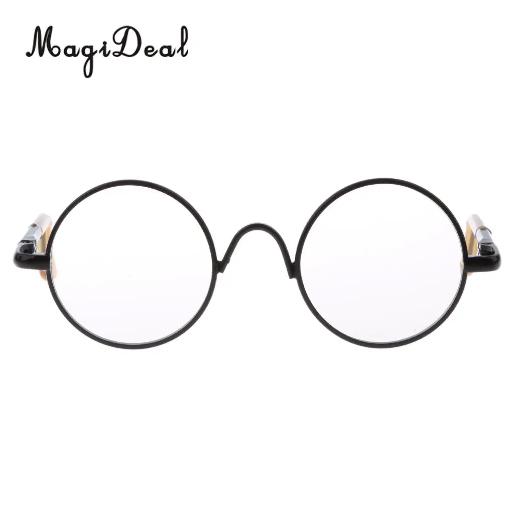 2 Pairs of Retro Hippy Style Round Metal Frame Clear Lens Eye Glasses Eyewear with Silver & Black Frame for Dolls Accessories