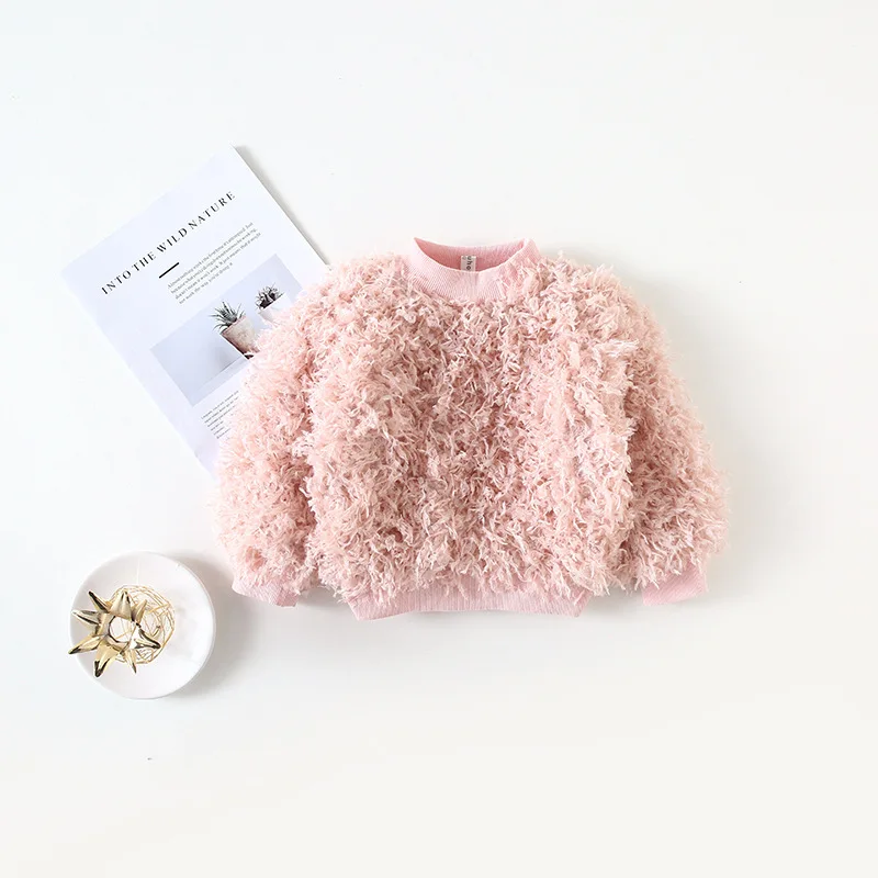 Осенне-зимние топы для маленьких девочек; теплый свитер; футболки с длинными рукавами и кисточками для девочек; детская одежда из плотного хлопка - Цвет: Розовый