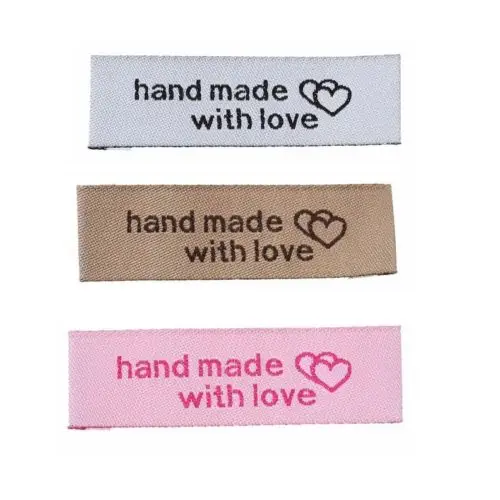 

Free shipping Hand Made With Love Sew On Garment Labels fabric woven labels clothing tags for DIY shoes bags