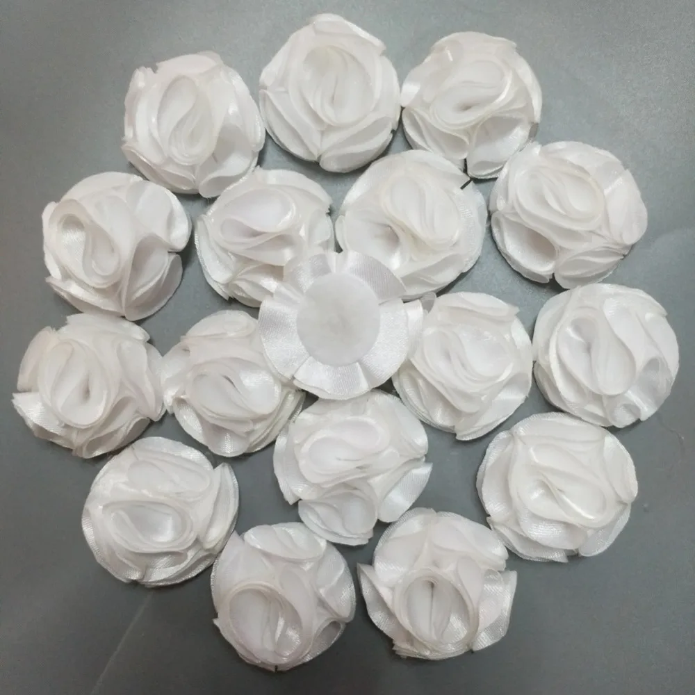 

20Pieces/Bag White Satin Rose Handmade Size 3.5CM Artificial Roses Ribbon Flower Hand DIY Wedding Bouquet Material Accessories