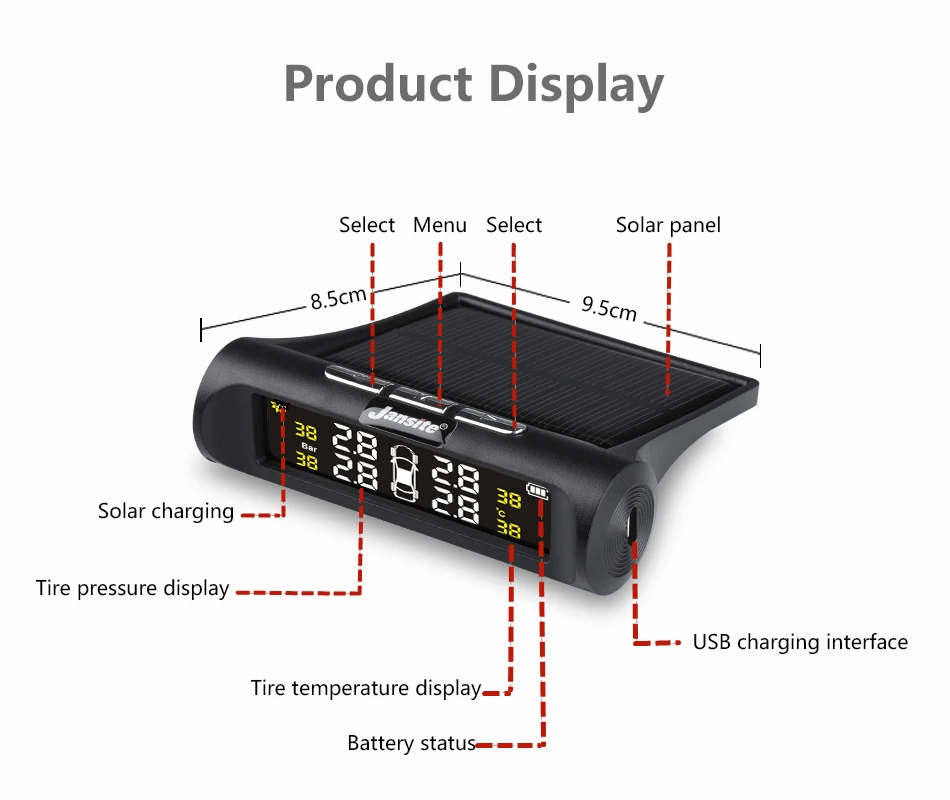 USB или солнечная зарядка автомобиля TPMS система контроля давления в шинах HD цифровой ЖК-дисплей Авто температура сигнализации беспроводной 4 датчика