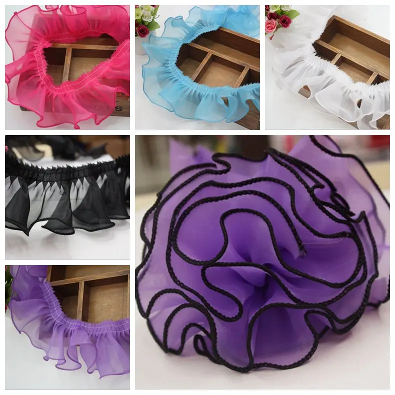

30 yards/lot Colorful Dream Organza Ruffle Agaric Lace Fabric Skirt Fold Lace Trim Clothing Wedding Dress Sew Accessories